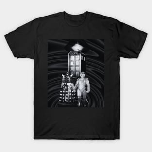 vintage black and white  tardis dr who T-Shirt